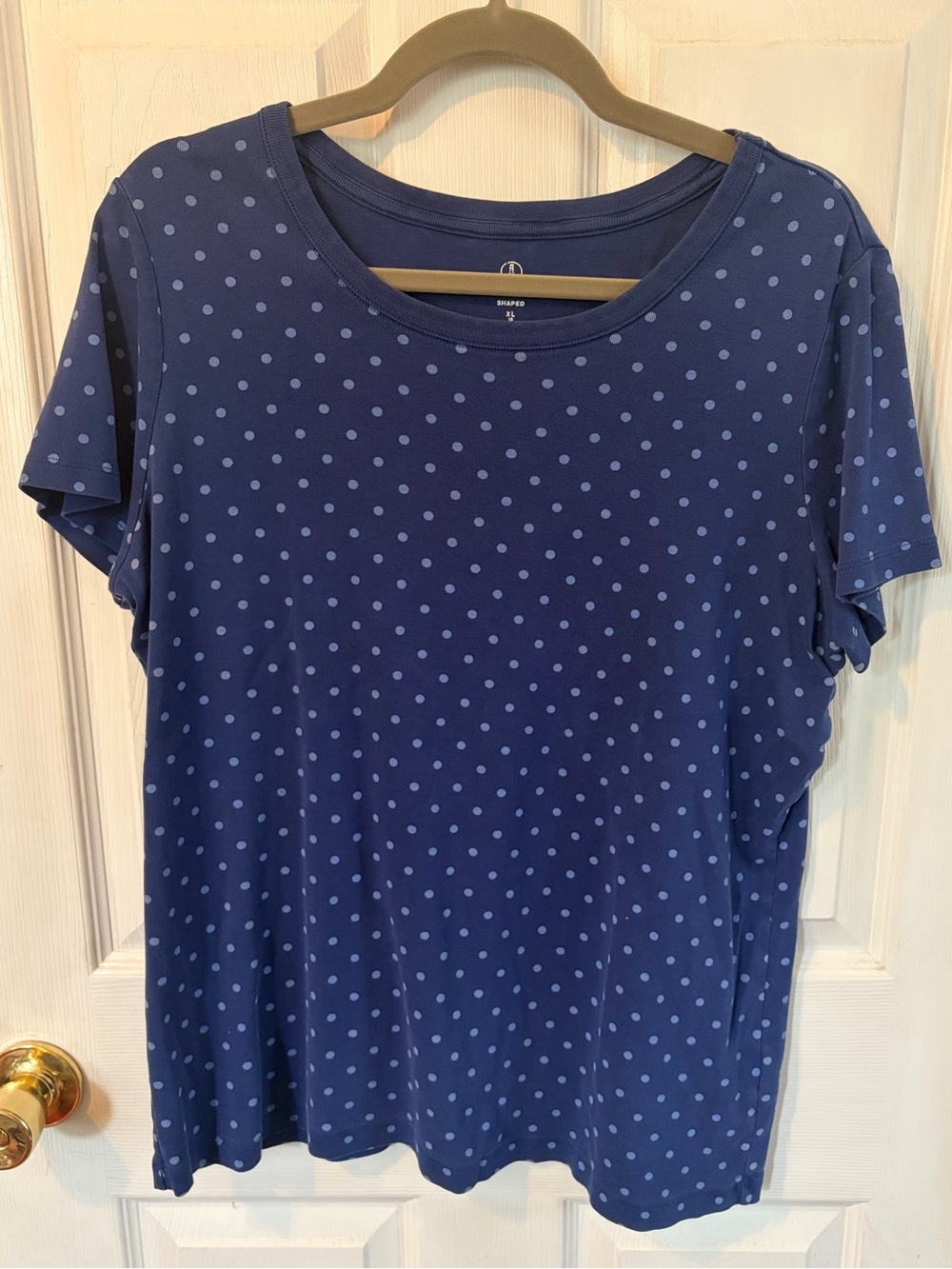 Lands' End Navy with Light Blue Polka Dot Short Sleeve Tee